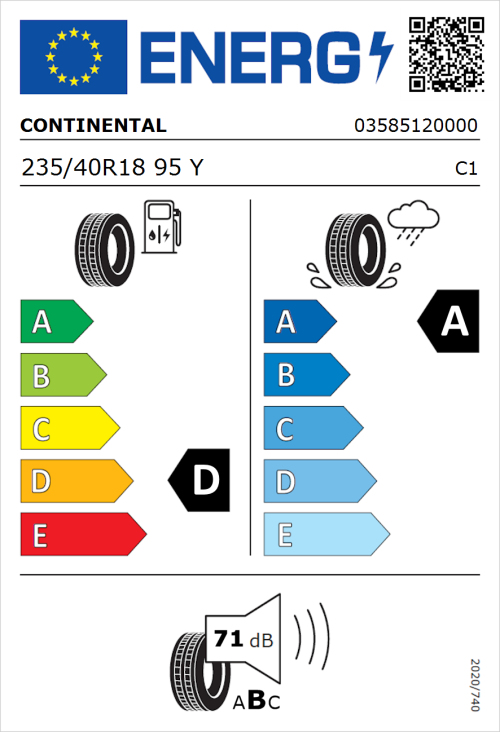 Tyre Label for Continental SportContact 6 235/40R18 95Y