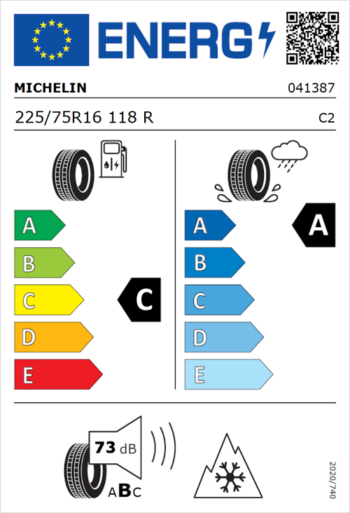 Tyre Label for Michelin Agilis CrossClimate 225/75R16 118R