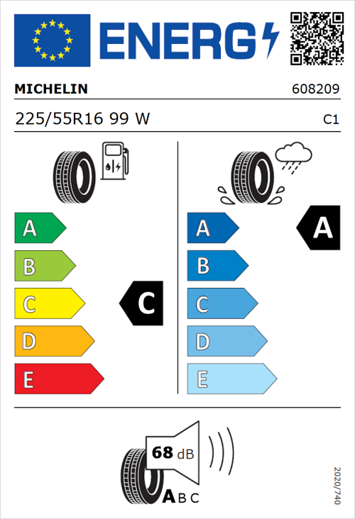 Tyre Label for Michelin Primacy 4 225/55R16 99W