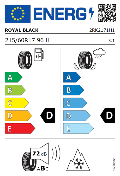 Tyre Label for Royal Black Winter HP 215/60R17 96H