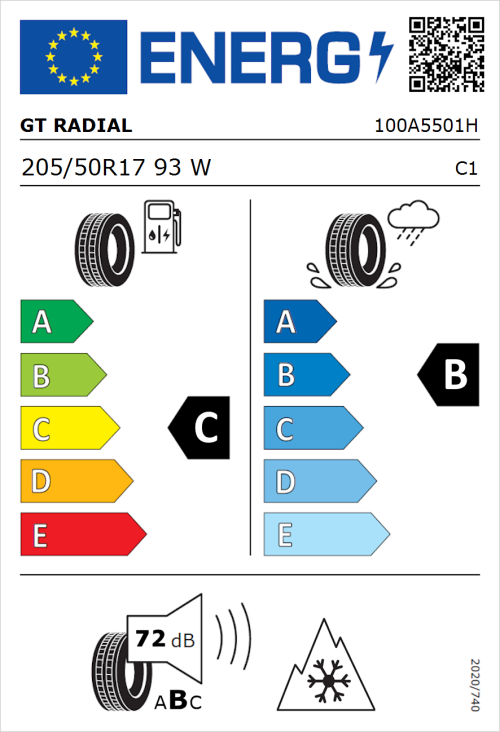 Tyre Label for GT Radial 4Seasons 205/50R17 93W