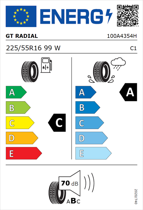 Tyre Label for GT Radial FE2 225/55R16 99W