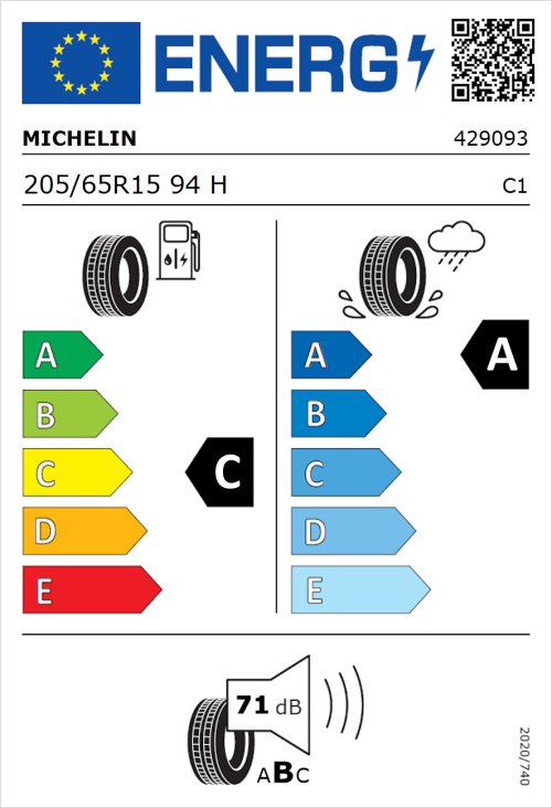 Tyre Label for Michelin Primacy 4 205/65R15 94H