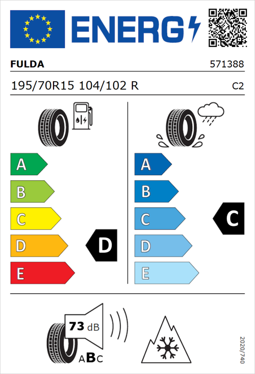 Tyre Label for Fulda Conveo Trac 3 195/70R15 104/102R