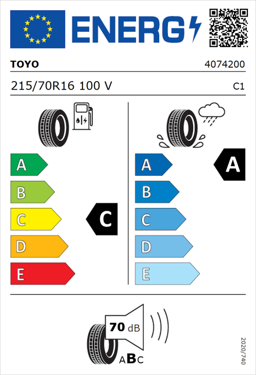 Tyre Label for Toyo Proxes Comfort 215/70R16 100V