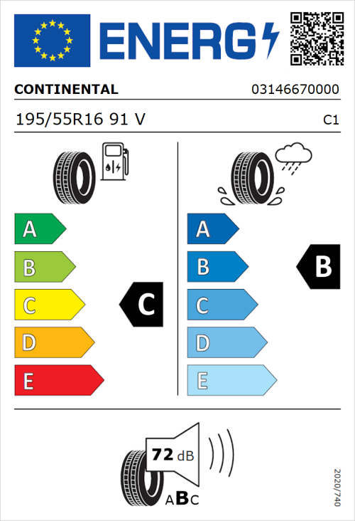 Tyre Label for Continental ContiPremiumContact 5 195/55R16 91V