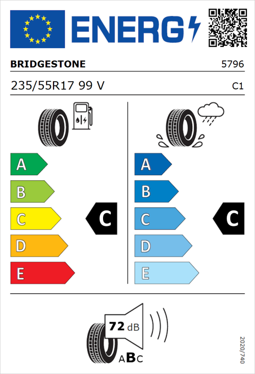 Tyre Label for Bridgestone Dueler H/P Sport 235/55R17 99V